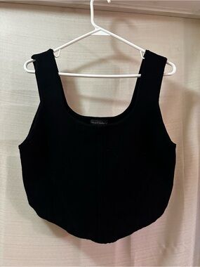 House of Harlow 1960 Black Corset Style Crop Top Square Neck Sculpted Hem XL
